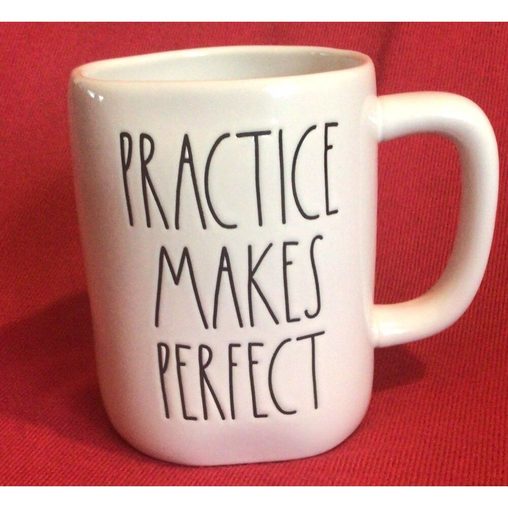 PRACTICE MAKES PERFECT Rae Dunn Coffee Mug Cup-Ivory-NEW